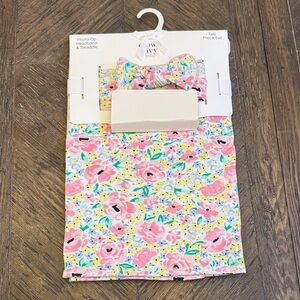 crown & ivy Floral Headband and Swaddle Set - Pink and Yellow